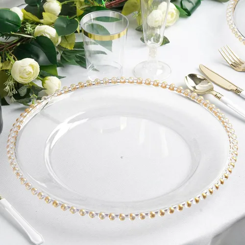 Vista 50 de Efavormart - Paquete de 10 platos de postre de plástico transparente rubor con borde de cuentas, platos redondos desechables para ensalada, 8