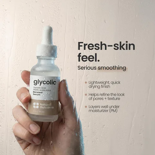 Vista 4 de Natural Outcome Ácido glicólico/suero de renovación AHA al 12% Suero facial exfoliante antienvejecimiento Aumenta la renovación celular dejando