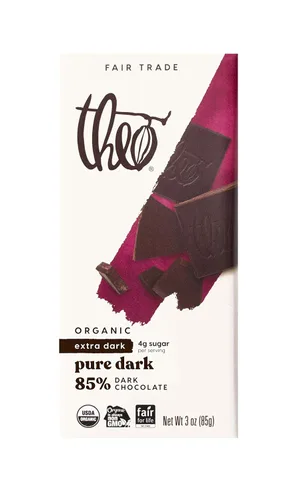 Vista 8 de Theo Chocolate Barra de Chocolate Negro Orgánico Puro 85% Cacao, Paquete de 12 Vegano, Comercio Justo