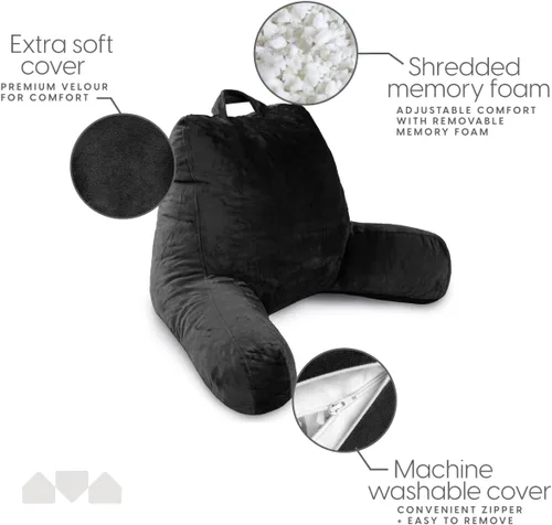 Vista 3 de Milliard - Almohada de lectura con brazos, negra, almohada de espuma viscoelástica triturada cómoda para la espalda en la cama para sentarse - Verde