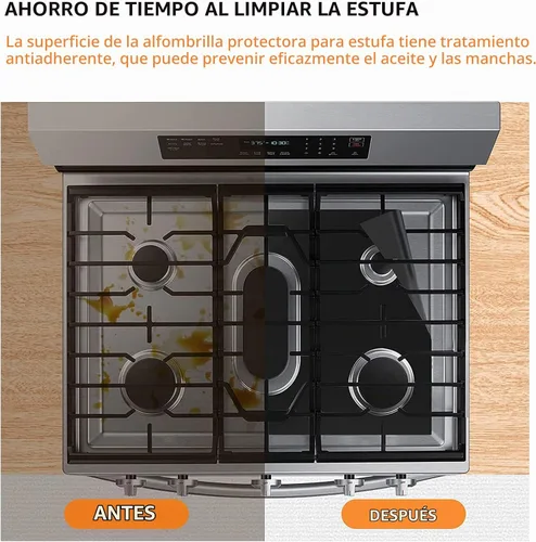 Vista 5 de Cubiertas de estufa para quemadores de gas, cubierta superior de estufa, recortada, fácil de limpiar, reutilizable, forro antiadherente, lavable