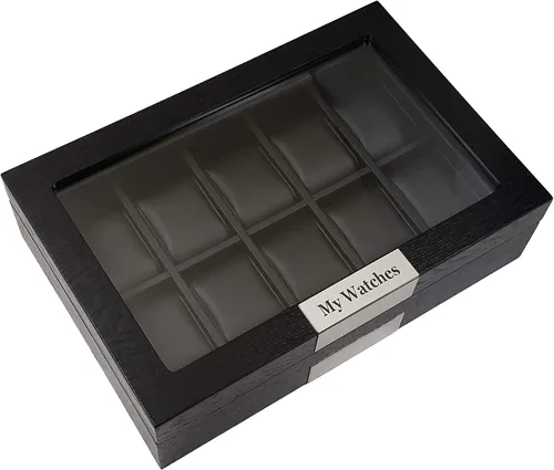 Vista 3 de TIMELYBUYS Caja organizadora de 10 piezas personalizada de madera negra con detalles de acero inoxidable