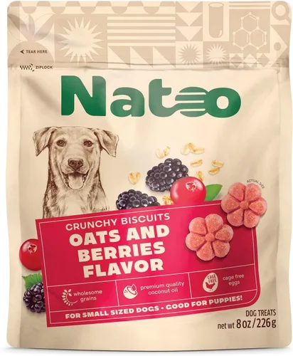 Vista 13 de NATOO Galletas para perros pequeños y cachorros, golosinas crujientes de coco y mango, galletas naturales saludables para perros, ricas en Omega 6