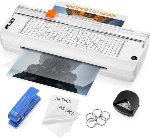 Vista 7 de IMLIKE Laminador térmico A4 con bolsas de laminación, máquina de laminación fotográfica de 9 pulgadas, recortadora de papel integrada, laminadora