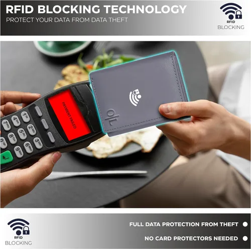 Vista 3 de Billetera triple de cuero real para hombre, billetera RFID delgada, 9 tarjetas de crédito, 2 compartimentos de identificación, regalo para hombres
