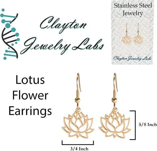 Vista 3 de Pendientes colgantes de acero inoxidable con flor de loto