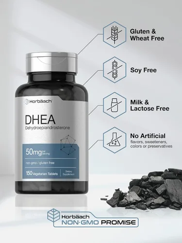Vista 4 de Horbäach DHEA 50mg 150 tabletas Suplemento sin OMG, sin gluten