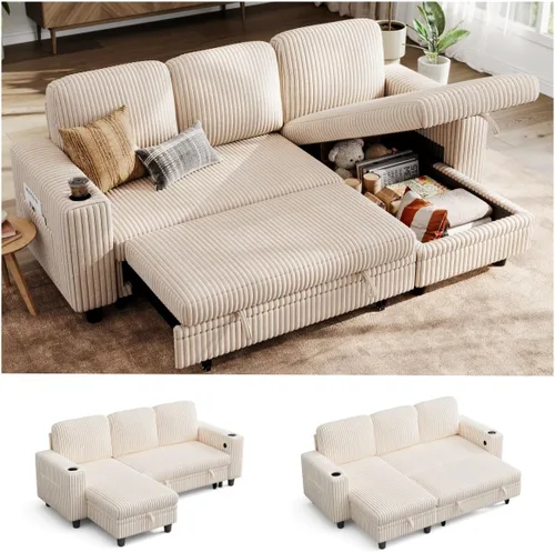 Vista 37 de LINSY HOME Sofá Loveseat con Almacenamiento - Cómodo Sofá de Pana Suave de 2 Plazas con Carga USB y Portavasos, Loveseat de Asiento Profundo
