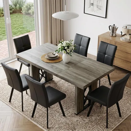 Vista 26 de HIPIHOM Mesa de comedor de granja de 70.8 pulgadas para 6 personas, mesa