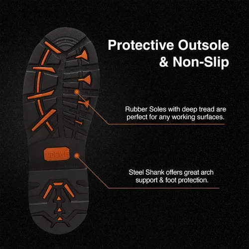 Vista 5 de TideWe - Bota de trabajo de goma para hombre con punta y caña de acero, resistente al agua, antideslizante, bota de caza de neopreno de 0.236in
