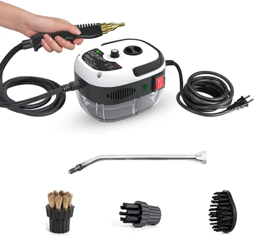 Vista 8 de Limpiador de vapor portátil de mano, máquina de limpieza de vapor a presión (rojo) Alta temperatura presurizada con cabezales de cepillo