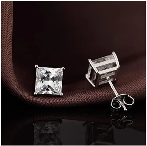 Vista 3 de Adabele Pendientes auténticos de plata de ley hipoalergénicos de 3mm-8mm con circonita cúbica imitación de diamante en corte princesa, libres