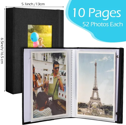 Vista 2 de Tinlade Álbum de fotos pequeño de 10 piezas de 4 x 6 pulgadas, 26 páginas transparentes con capacidad para 52 imágenes, cubierta de lino, libro