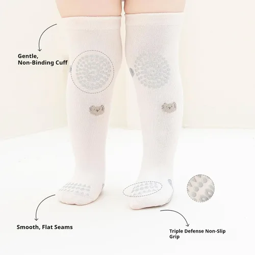 Vista 3 de Calcetines antideslizantes hasta la rodilla para bebés y niños pequeños, calcetines antideslizantes para recién nacidos, 5 pares