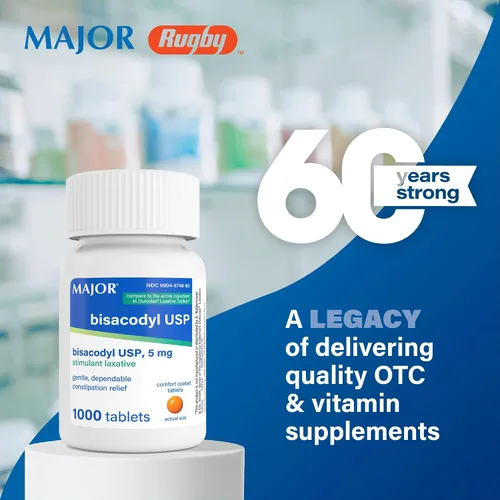 Vista 2 de MAJOR Bisacodyl 5 mg - Laxante estimulante revestido cómodo para aliviar el estreñimiento suave, confiable y - 1000 tabletas (paquete de 1)