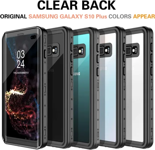 Vista 8 de GOLDJU - Funda impermeable para Samsung Galaxy S10 Plus, color negro Built in Screen Protector 360° Full Body Protective Shockproof Dirtproof