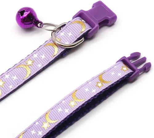 Vista 5 de Collar reflectante para gato, 5 collares de gato separables con lunas de campana, estrellas, lindo gatito, ajustable, de 7.5 a 12.5 pulgadas