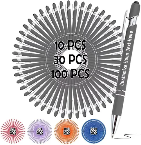 Vista 15 de Bolígrafos personalizados, bolígrafo grabado personalizado con punta de lápiz capacitivo, bolígrafo de tinta retráctil personalizado para escritura