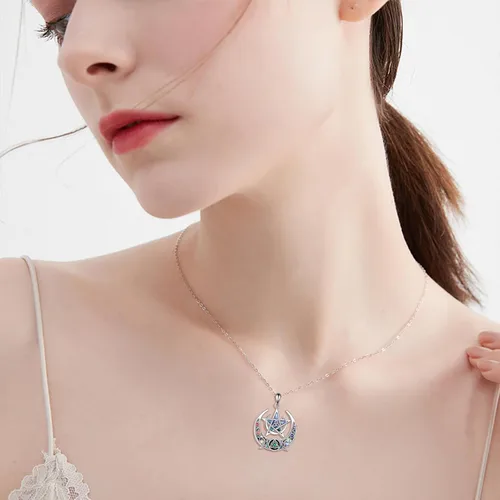 Vista 27 de LUHE Collar de plata de ley con dije de pentagrama de chakras y luna, pentáculo, celta, pagano, wiccano, amuleto mágico para mujeres, adolescentes