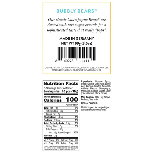 Vista 2 de Sugarfina Bubbly Bears Cubo Pequeño de Caramelo Ositos de Goma, 3.5 oz, 6