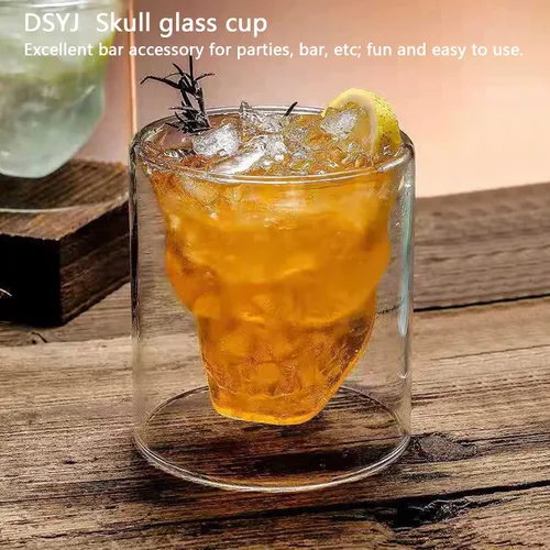Vista 7 de Copa de calavera, vaso de chupito de calavera, fiesta de whisky de brandy decoración de licor de 2.5 fl oz/2.64 oz Set de 4