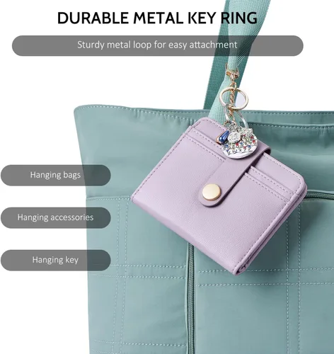 Vista 6 de POIUGOYA Billetera delgada para mujer, con bloqueo RFID, plegable, tarjetero con cremallera y bolsillo para monedas, ventana para identificación