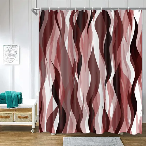 Vista 13 de Cortina de ducha moderna de rayas abstractas negras, blancas y grises, cortina de ducha para decoración de baño geométrica, impermeable, decorativa