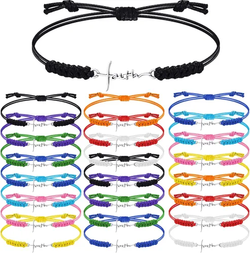 Vista 9 de Rtteri 20 Piezas Pulseras de Cruz de Fe Inspiracionales Regalos de Joyería de Cumpleaños a Granel de Acero Inoxidable Dije de Esperanza Pulsera