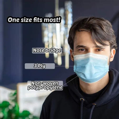 Vista 5 de Máscara facial desechable de 3 capas, cubierta de boca transpirable hecha con polipropileno y bucles elásticos para las orejas, ideal para viajes