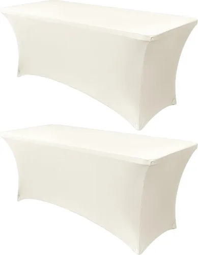 Vista 31 de Obstal Funda de mesa de elastano elástica de 4 pies para mesas plegables estándar, paquete de 2 manteles rectangulares universales ajustables