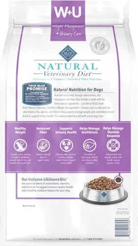 Vista 2 de Blue Buffalo Natural Veterinary Diet W+U - Alimento seco de pollo para Fórmula de control de peso y cuidado urinario, ingrediente #1 de pollo real