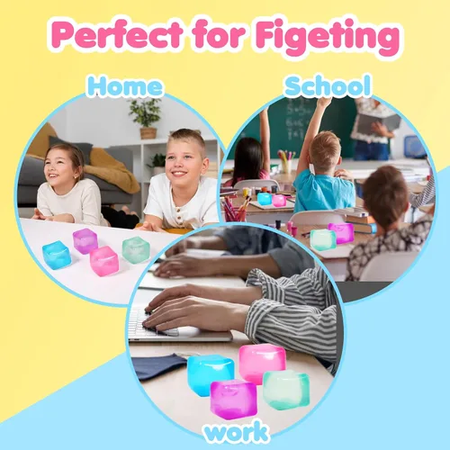 Vista 5 de 2 paquetes de cubos de estrés, pelotas de estrés flexibles para adultos y niños, juguete para aliviar la ansiedad, forma cuadrada con relleno