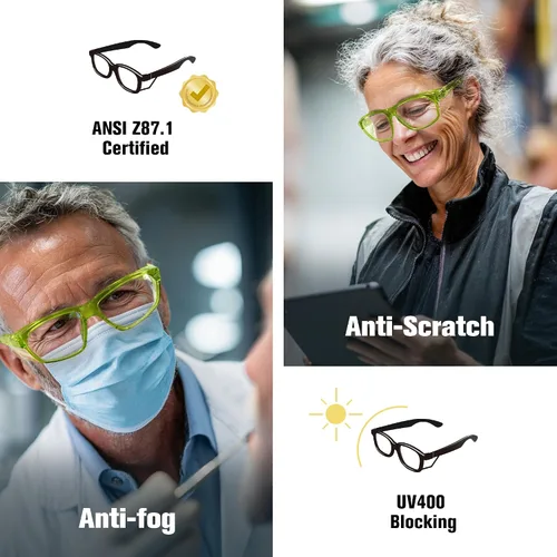 Vista 2 de ProtectX Lentes de lectura elegantes para mujeres y hombres, antivaho y antiarañazos, protección UV, gafas de seguridad antiimpactos
