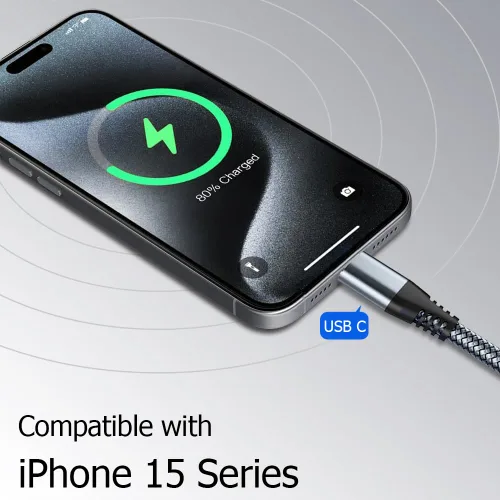 Vista 5 de Puxnoin Cable USB C a USB C de 6 pies y 60 W, paquete de 3 cables USB C, cable de carga PD tipo C de carga rápida compatible con iPhone 15, MacBook