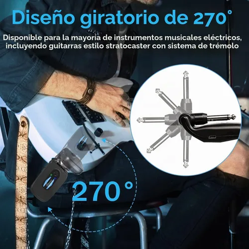 Vista 3 de Sistema de guitarra inalámbrica de 2.4 GHZ, receptor transmisor de guitarra digital inalámbrico recargable con 4 canales y más de 10 horas de Azul