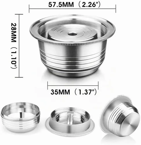 Vista 5 de Cápsula de café reutilizable, vaina de café rellenable de acero inoxidable para preparar espresso 230ML/8OZ, cápsula de metal V-ertuoline compatible