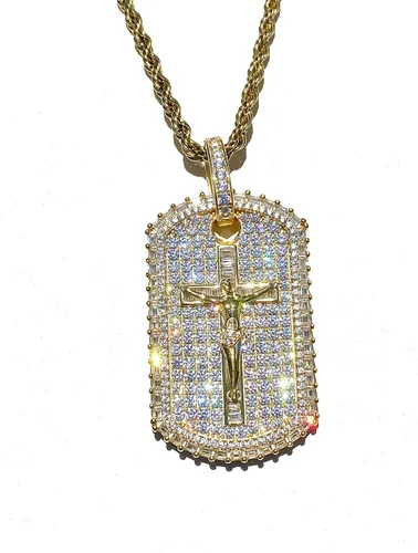 Vista 7 de Baguette - Colgante de cadena de acero inoxidable para hombre, mujer, 925 con acabado en oro italiano, colgante de plata helada, colgante de cuerda