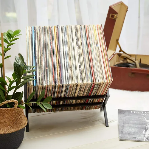 Vista 3 de MODERN VINYL Estantes de almacenamiento de discos de vinilo - Soporte de discos de vinilo de fácil montaje 100 LP Elegante soporte de LP negro