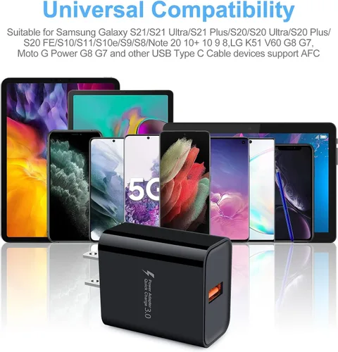 Vista 7 de Enchufe de cargador USB, carga rápida 3.0, bloque de carga rápida, caja de cubo para iPhone, Samsung Galaxy S23 A14 A54 S22 S21 Note20 S10 A10e S9