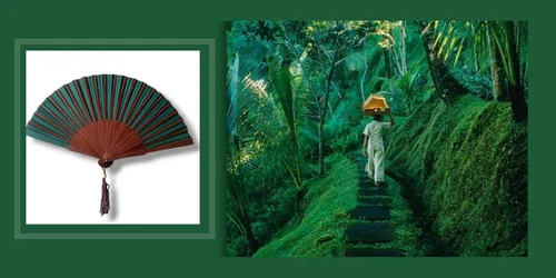 Vista 4 de Exotic Jungle Green - Abanico plegable de mano, 9 pulgadas, hecho a mano en Bali, Indonesia, para bodas, fiestas, mantente fresco con estilo, regalo