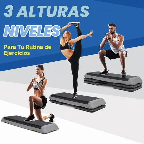 Vista 6 de Escalón aeróbico ajustable para entrenamiento, plataforma de ejercicios con 4 elevadores, superficie antideslizante para entrenamiento de gimnasio