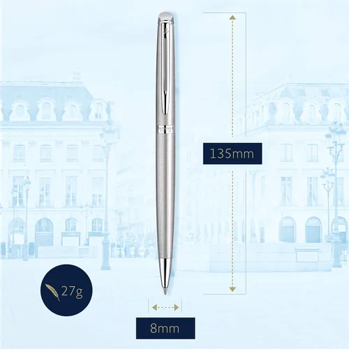 Vista 7 de Waterman Expert - Bolígrafo negro CT, punta media, bolígrafo hemisferio de tinta azul, acero inoxidable con borde cromado, punta media con cartucho