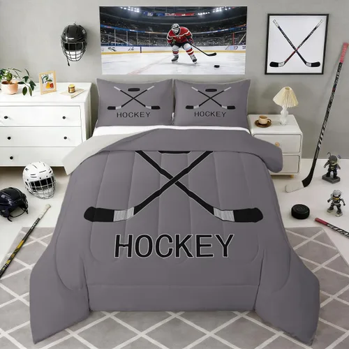 Vista 23 de Erosebridal Edredón de plumón de hockey sobre hielo, juego de edredón de jugador de hockey para adolescentes, niños y hombres, juego de ropa de cama