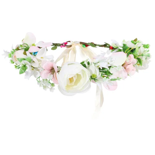 Vista 19 de Corona de flores sintéticas para mujer, diadema floral para novia Azul-1