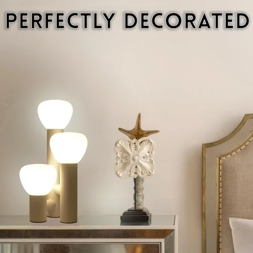 Vista 3 de Lámpara de mesa moderna de 3 luces, base de metal blanco, globos de vidrio en forma de hongo blanco, 3 temperaturas de color, 16.5 pulgadas