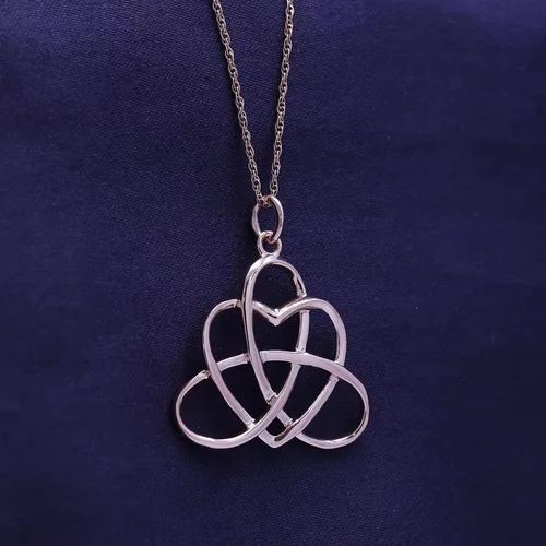 Vista 3 de Collar con colgante de corazón de nudo celta de triángulo irlandés para mujer rosa-dorado-plateado