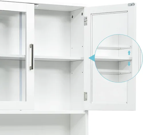 Vista 5 de WATERJOY Gabinete de almacenamiento sobre el inodoro, organizador de gabinete de baño con 2 puertas de vidrio templado Moru, estante para inodoro