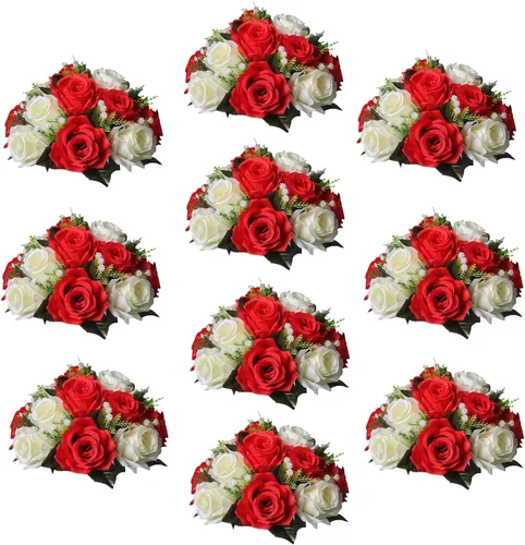Vista 14 de Sziqiqi Flores de rosas artificiales de seda sintética para decoración de centros de mesa de boda, decoración del hogar, paquete de 2 unidades Azul