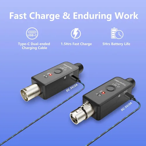 Vista 7 de Sistema de micrófono inalámbrico A11, transmisor y receptor XLR de 2.4 GHz para micrófono dinámico, mezclador de audio, sistema PA, rango de 100