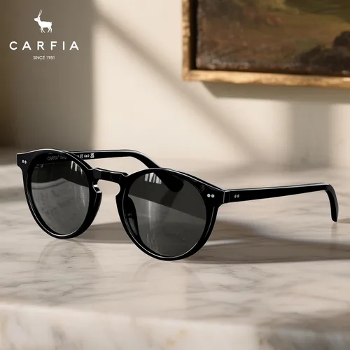 Vista 10 de CARFIA Gafas de sol redondas de acetato para hombre, polarizadas, protección UV, gafas de sol clásicas retro CA5289L